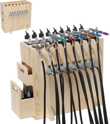 OPHIR Wooden Airbrush Holder for 8 Siphon Feed Airbrushes - size: for siphon airbrush