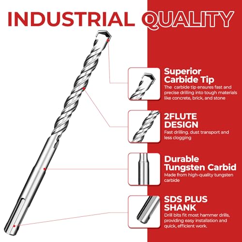 3/8" x 6" SDS Plus Rotary Hammer Drill Bit Set, 2-Cutter 10-Piece - size: 3/8" x 6"