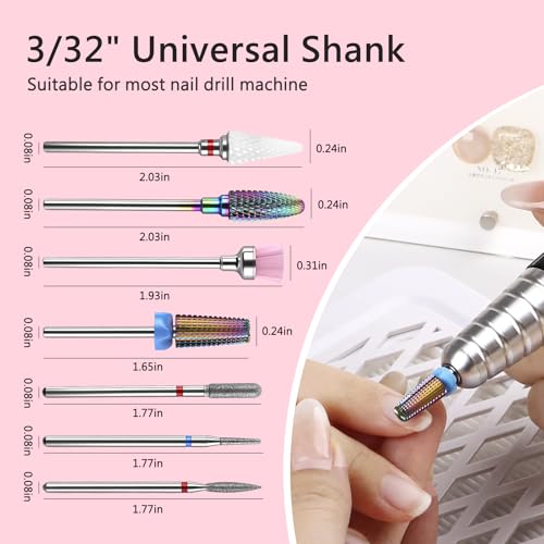 BQAN Nail Drill Bits Set, 7pcs Tungsten Carbide Diamond Drill Bits for Nail Tech, Remove Acrylic Gel Polish Cuticle, Manicure Pedicure Tools - color: Multicolor-7PCS