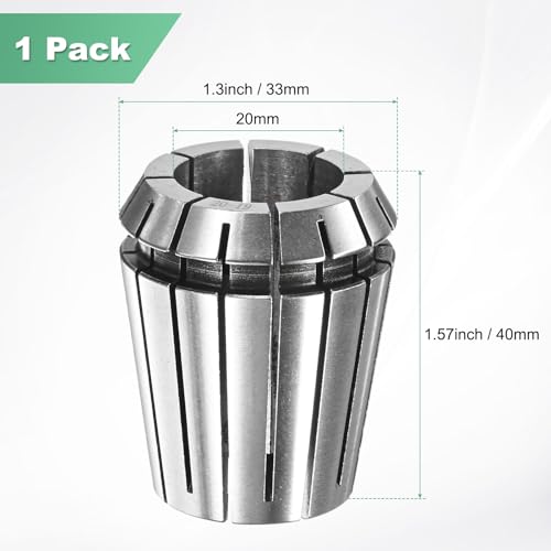 M METERXITY ER32 Spring Collet, 40Cr Steel Spring Collet Chuck 20mm Clamping Diameter for CNC Engraving Machine/Lathe Milling Tool [Silver,1.6x1.3"/ 40x33mm] - size: 20mm