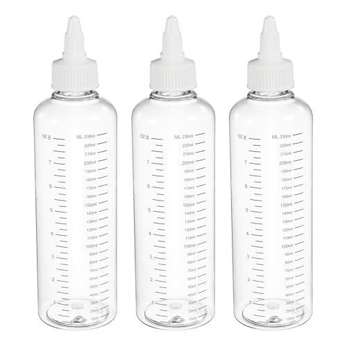 PATIKIL 230ml 8oz,3 Pcs Plastic Squeeze Dispensing Bottle,Transparent,White - color: Transparent/White, size: 230 ml (Pack of 3)