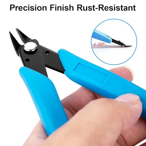 Micro Wire Cutters Precision Flush Cutter Pliers for Jewelry Making Electronics Craft 5 Inch Mini Side Cutting Nippers for Zip Ties Plastic Models and Hobby Projects 2PCS Light Blue