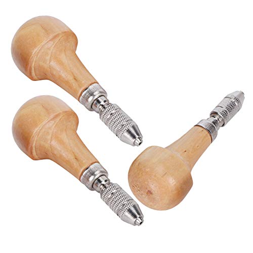 3 Set Hand Chucks Wooden Handles Pin Vise Hand Drill Wooden Handle Pear Shape Graver Handle for Stone Setting Graver Replacement
