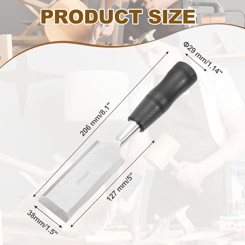 PATIKIL Wood Carving Chisel, 38 mm Professional Woodworking Hand Carving Tool with Steel End for Whittling, Detail Carving, DIY Crafts, Black/Silver - size: 38 mm