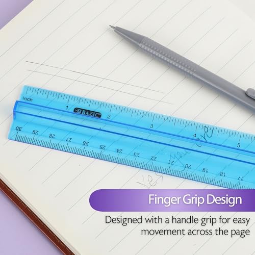 BAZIC Products 12 in Plastic Ruler with Handle Grip, Inch & Metric, 6-Set - size: 6-Pack