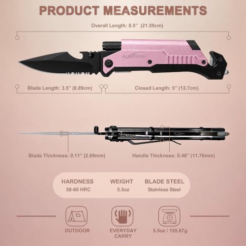 ALBATROSS Pink 6-in-1 Folding Pocket Car Knife for Women, 3.5" Blade - color: Pink