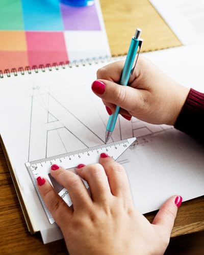 Honagu Triangular Ruler Set, 4 Pieces Aluminum Alloy Metal Drafting Ruler, Geometric Protractor for Students, Draftsmen, Engineers, Home School Office Supplies (15cm/5.9inches, Silver) - color: Silver, size: 15cm