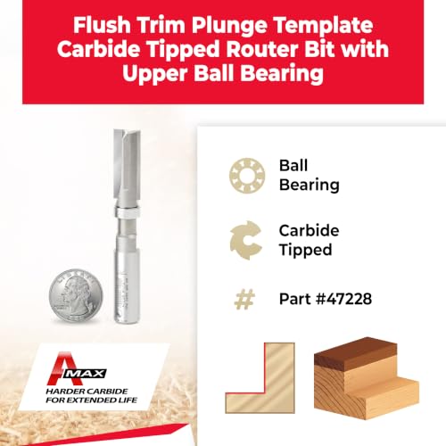 Amana Tool 47228 Flush Trim Router Bit 1/2 D x 1-1/4 CH x 1/2 SHK Bearing - size: 1/2 Dia x 1-1/4 x 1/2" Sh