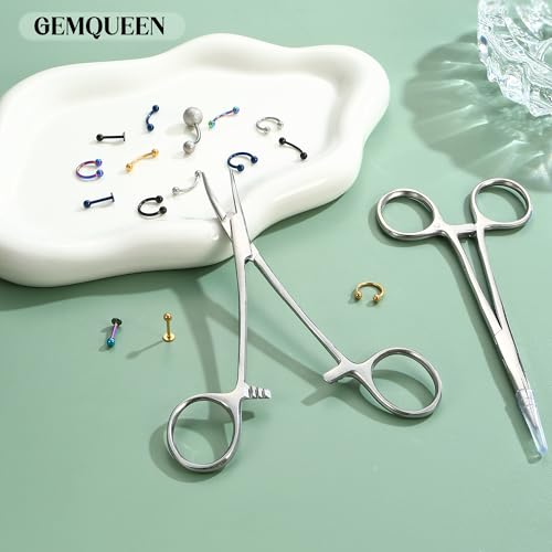 GEMQUEEN 2 Pcs Piercing Curved and Straight Forceps for Changing Jewelry - color: Silver