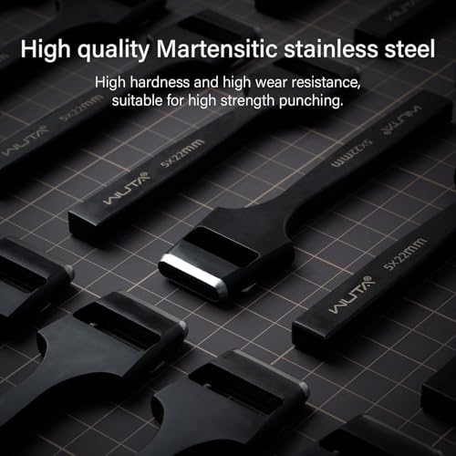 WUTA 6 Pcs Leather Belt Hole Puncher Oval Cutter Strap Watch Band Flat Punches Heavy Duty Oblong Tools for Leathercrafting (4 * 5+4 * 6+5 * 8+5 * 25+4mm Round+3.5mm Round) - size: 4*5+4*6+5*8+5*25+4+3.5mm