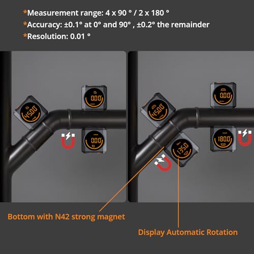 Neoteck Digital Angle Finder LED Rechargeable Level Box Protractor Bevel Gauge Inclinometer with Magnetic Base IP54 Waterproof for Woodworking Home Decoration