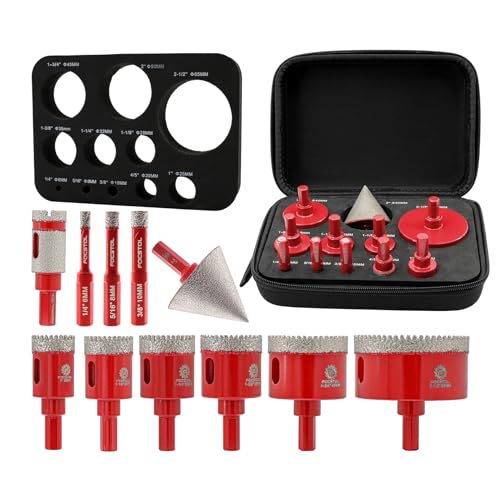 FOCSTOL Tile Hole Saw Kit 11PCS, 1/4"-2-1/2" Drill Bits with Triangle Shank - size: KIT4(Triangle)