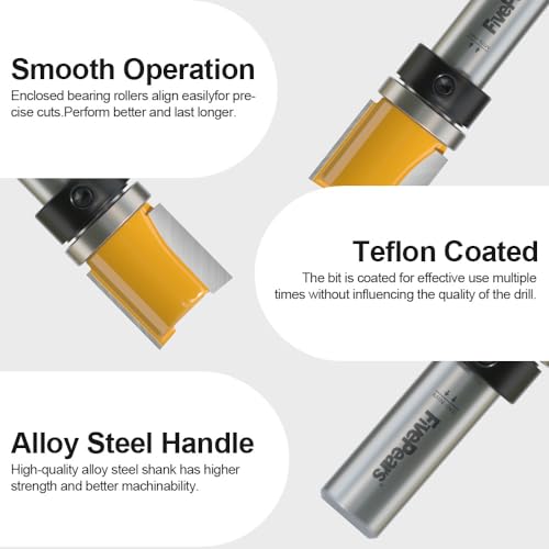 FivePears Pattern Flush Trim Router Bit 1/2 Inch Shank, 3/4 Inch Cutting Diameter, 3/4 Inch Cutting Length, Top Bearing Flush Straight Cut Trim Router Bit for Woodworking - size: 3/4" Dia - 3/4" CL - 1/2" Shank, style: Shank Size: 1/2"