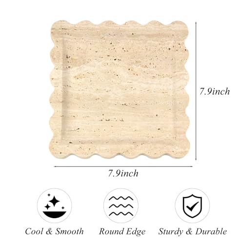 YMXYJM Travertine Marble Tray, Scalloped Stone Coffee Table Tray Decor - 8" - color: Travertine