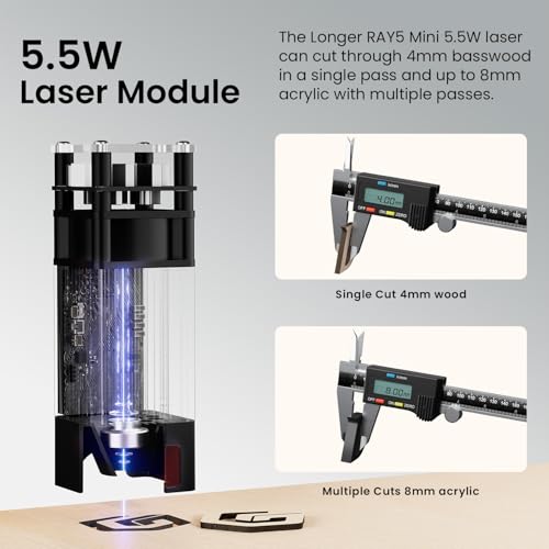 LONGER RAY5 Laser Engraver, 5500mW Portable Precision Engraving Machine - color: Metallic Black