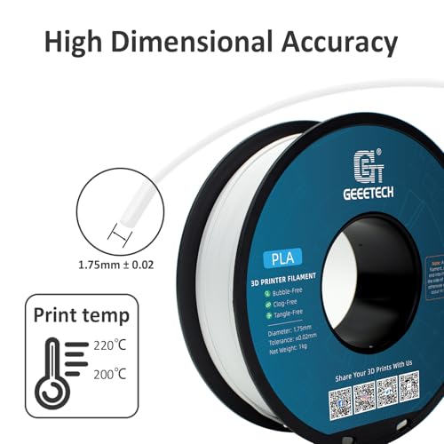 Geeetech White PLA 3D Printer Filament 1.75mm, 1kg Spool (2.2lbs) - color: 1kg Pla White