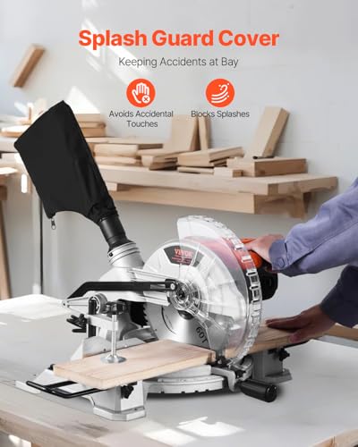 VEVOR Compound Miter Saw, 10-Inch Blade, 15 Amp Motor, 60-Tooth, Corded Single Bevel 0-45°, LED Precision Alignment, Angle Adjustable, Lightweight Cast Aluminum Base, for Wood, Composite Decking - size: 10“