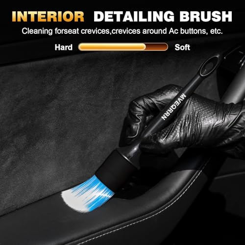 MVEQRRN 9PCS Boar Hair Car Detailing Brushes Set,Car Wheel Kit (Black) - color: 9pcsblack detail wheel brush set