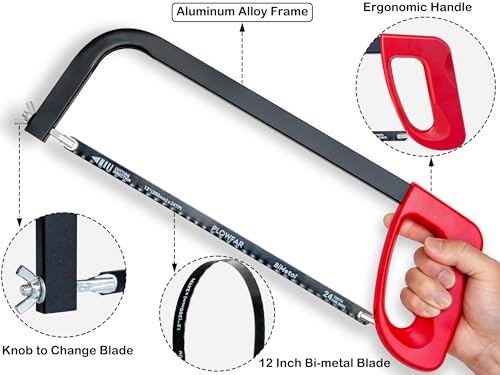 12” High-Tension Hacksaw Frame with 24 TPI Bi-metal Blade, Suitable for Metal, Wood, PVC, Carpentry