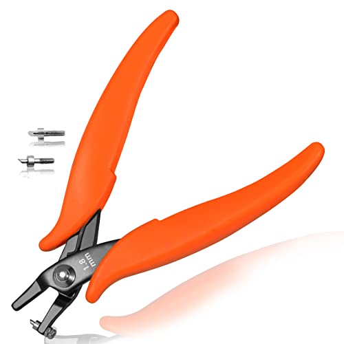 Metal Hole Punch Pliers 5.5" Small Round Hole Punch Pliers Two Replacement Pins for Jewelry Making to Create 1.8mm Clean Holes Jewelry Tool with PVC Handles for Handcraft Work DIY Hand Tool - style: Short Jaw 1.8mm