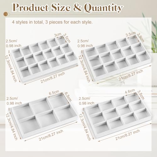 Junkin 12 Pcs Velvet Jewelry Organizer Tray, Stackable Storage - color: White