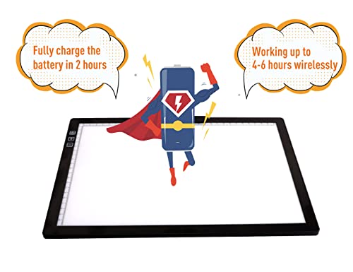 YINGWOND Rechargeable A4 LED Light Pad with Padded Case, Tracing Light Box w/Riser Stands and Paper Clip, 6 Levels of Brightness, Type-c Cable, Wireless Diamond Painting Light Board - style: Rechargeable-A4 Black+Padded case