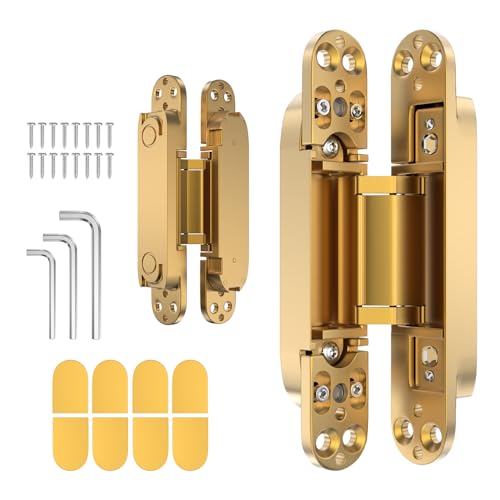 2PCS 6 Inch Invisible Concealed Door Hinges 180 Degree Swing Hinge (Gold)- - color: Gold - 6 inch - 2 pcs