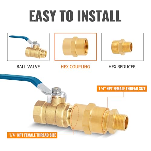 SUNGATOR 1/4" NPT Female Brass Pipe Fitting, Hex Coupling Adapter, 2-Pack - style: 2PCS 1/4" NPT Female