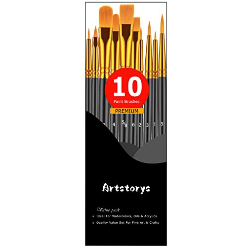 Artstorys 10Pcs Paint Brush Set, Small Round Detail Tips, Black - color: Black,nickel