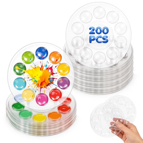 200 Pcs Paint Tray Palettes, Disposable Round Plastic Paint Palette