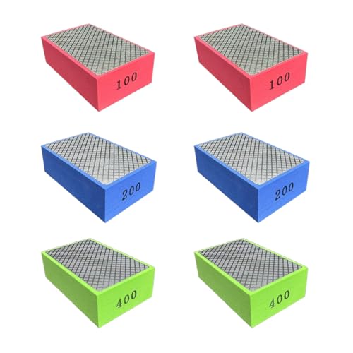 6PCS Diamond Polishing Pads Sanding Blocks 100x2/200x2/400x2 Multi-Grit Dry/Wet Hand Diamond Sanding Pads Kit for Grinding Ceramic Tile Glass Stone Metal Wood - style: 6PCS-3