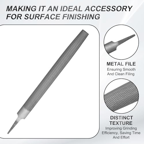 HARFINGTON 14" Half Round Medium Cut File Double Cut Teeth Medium Metal File High Carbon Steel T12 without Handle for Metal Wood Tool Sharpener, Gray - size: 14"
