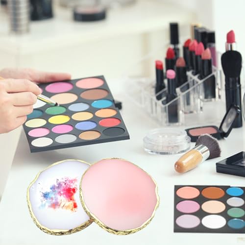 2 Pack Resin Nail Art Palette, Gold Edge Nail Polish Palette, Pink & White