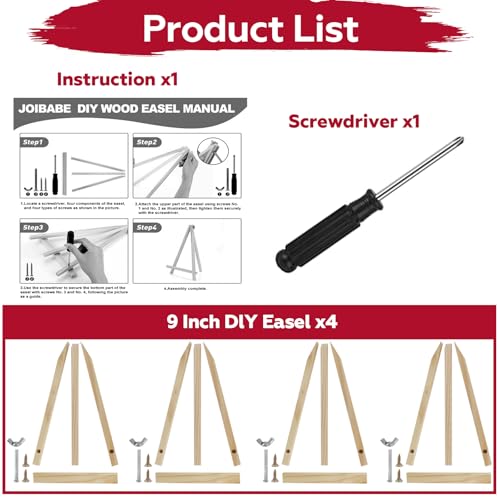 4 Pack 9 Inch Wooden Easel Stand, Portable A-Frame Tabletop Display Easel for Painting, Canvas, Signs,Photos, Art Easel for Kids, Students, Beginners（Need Assemble）