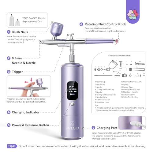 SAVILAND 55 PSI Dual-Action Airbrush Kit for Nails - color: Light-Purple