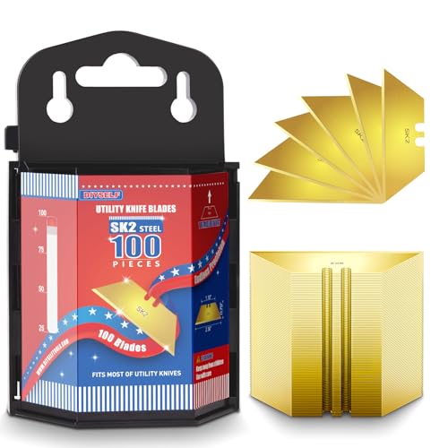 DIYSELF 100 Pack Razor Blades, SK2 Steel Utility Knife Blade Refills, Gold - color: Gold, size: 100