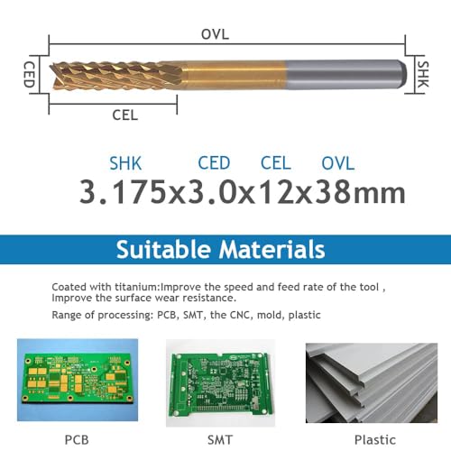 10Pcs 1/8'' Shank 3.0mm Titanium Coat Carbide End Mill Engraving Bits CNC Rotary Burrs Tool for PCB Mould Plastic Fiber Carbon Fiber Hardwood - size: 3.0mm