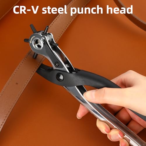 Deli 9" Leather Hole Punch Tool – Heavy Duty Rotary Belt Hole Puncher & Leather Punch Tool for Belts, Watch Bands, Dog Collars, Saddles, Shoes, Fabric, DIY Crafts