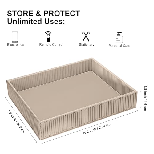 SITHON Valet Tray Desk Organizer PU Leather Catchall - color: Stripe Latte