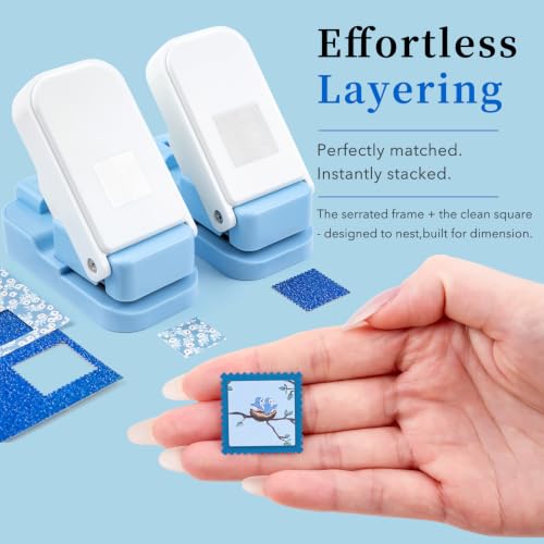 2Pcs Square Stamp Punch, Layering Stamp Cutter Craft Hole Punch - color: 1" & 0.83" Square Stamp Punch Blue