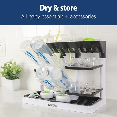 Dr. Brown's Drying Tower, Stand-Up Drying Rack, Countertop Baby Bottle Drying with Organized Storage for Baby Essentials, Space Saving Vertical Rack, Blue/White - size: Countertop, style: Blue/White Stand-Up Drying Rack