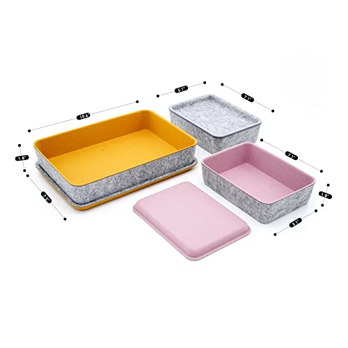 Welaxy 3pc Stackable Lidded Felt Desk Drawer Organizer Multi-Color Bins - color: Curry+Dusty rose +Glacier gray