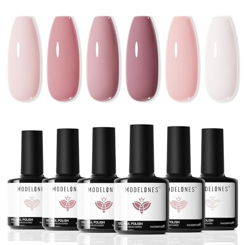 modelones Gel Nail Polish Set Nude Light Neutral Pink Milky White - color: A A A1a Blushing Nude