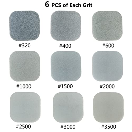 54 Pack Sanding Blocks, 9 Grits from 320 to 3500, Soft Touch Sanding Pads,2" x 2" Sanding Sponge Polishing Pads, for Craft Polishing Repairing,Wood Working,Furniture polishing,Metal derusting