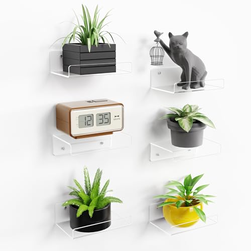 upsimples 6" Acrylic Shelves, Small Shelf for Wall Decor and Display, 6 Pcs - size: 6x4"