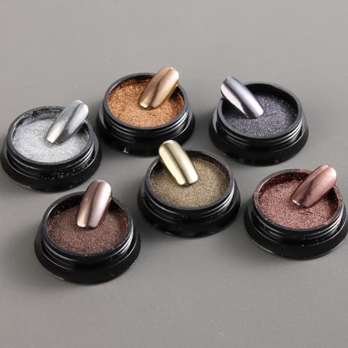 Fcozpjk Chrome Nail Powder Set 6 Colors Rose Gold Bronze Black Chrome - color: Classic Chrome