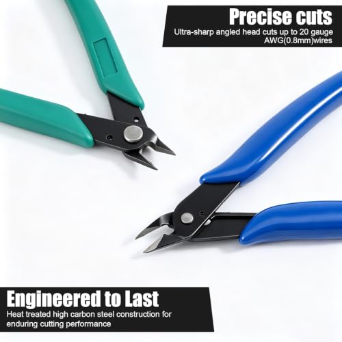 6 Pack Zip Tie Cutter, Flush Cutters for Precision Cutting, Small Wire Cutters for Electronics & Jewelry, Jewelry Wire Cutters for 3D Printing & Model Building, 5-Inch Carbon Steel Diagonal Nippers