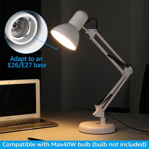 TORCHSTAR Metal Desk Lamp, Adjustable Swing Arm, E26, White - color: White, size: 1 Unit