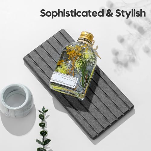 2 Pack Water Absorbing Stone Drying Trays, Quick-Drying Diatomite Sink Mats for Bathroom & Kitchen Counter, Coaster, Vanity Sink Caddy Organizer, Soap Dish, Sponge & Bottle Holder, Dark Gray, 8"x4" - color: 2 Pack - Dark Gray, size: 8" x 3.8"