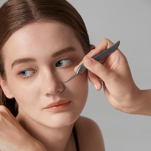 Pro Blackhead Tweezers, Precision Slant Tip for Blackhead Extraction - color: Black Leather Case